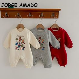 Rompers Korean Style Autumn Winter Baby Boy Girl Romper Long Sleeves Fleece Oneck Cute Little Bear Printed Childrens Jumpsuit H4700 230919