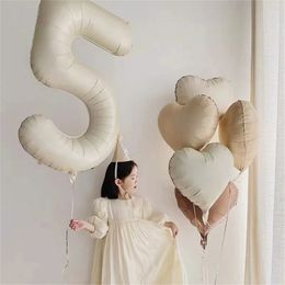 Party Decoration 6pcs Cream Colour 32inch Number Heart Foil Balloons Happy Birthday Decorations Kids Boy Girl 1 2 3 4 5 6 7 8 9 Year Old 230920