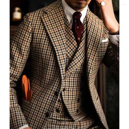 Men's Suits Classic Men Balzer England Style Plaid Single Breasted Notched Lapel Costume Three Piece Jacket Pants Vest Slim Fit Luxury