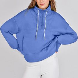 Women's Hoodies Womens Half Zip Loose Sweatshirt Street Trendy Long Sleeve Cropped Pullovers Tops Autumn Spring Streetwear Y2k Hoodie