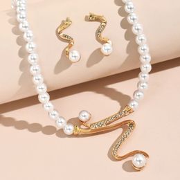 S3781 Evening Party Jewellery Set For Women's Faux Pearls Beaded Choker Necklace With Earrings 2pcs/set