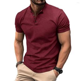 Men's T Shirts Summer Mens Casual Button Collar Short Sleeve Tops T-Shirt Solid Sports Fit Pattern Soft Western Shirt