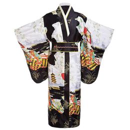 Japanese Traditional Young Lady Yukata With Obitage Satin Kimono Bathrobe Gown Vintage Performace Clothing Print Dress Onesize273A