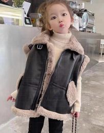 New Winter Baby Kids Outwear Waistcoat Top Coats Girls PU fur vest Jacket Boys Coat Children Clothing Warm Thick Jackets Girl Clothes Outerwear A05