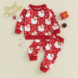 Clothing Sets 0905 Lioraitiin 03Y Toddler Kid Girls Christmas Clothes Long Sleeve Santa Claus Print Sweatshirt Pants 230919