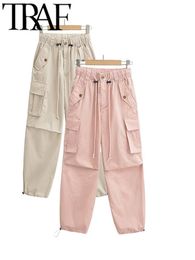 Women s Pants s TRAF FANS 2023 Woman Fashion Cargo Women With Elastic and Rope Zipper Front Double Pockets Bottoms Pantalones De Mujer 230920