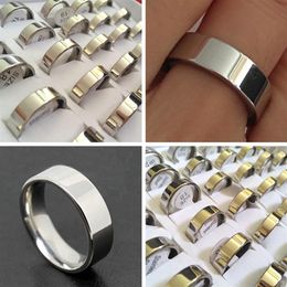 50pcs Wide 6mm Silver Band Ring Comfort-fit Quality 316L Stainless Steel Wedding Engagement Ring Men Women Elegant Classic Finger 177b