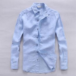 Italy pure linen shirts men summer long sleeve men shirt solid casual shirts man classic shirt mens flax chemise283A