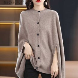 Women's Cape Autumn and Winter Cashmere Sweater Women's Round Neck Sleeveless Knitted Wool Shawl Cape Cardigan Coat Loose and Lazy Outwear L230920