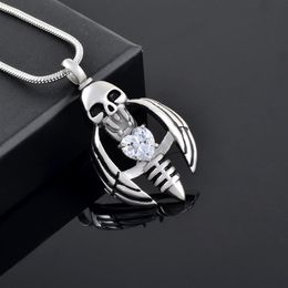 IJD9793 Skull Stainless Steel Cremation Pendant Necklace Heart Crystal Ashes Keepsake Urn Necklace Memory Jewelry2983