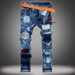 Denim Designer Hole Jeans High Quality Ripped for Men Size 28-38 40 42 2020 Autumn Spring hip hop Jeans Punk Pants Streetwear170Y