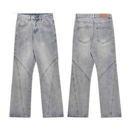 High Street Fashion Brand Splice Light Washed Old Straight Casual Jeansprof