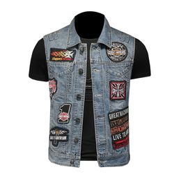 Usa vintage denim tasca risvolto capispalla sottile bottone senza maniche gilet da motociclista giacche da motociclista uomo 4XL nero