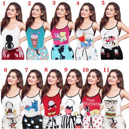 Women Two Piece Pants Sleeveless Outfits Casual Print Vest Top and Shorts Set Free Ship