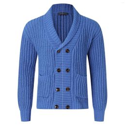 Men's Sweaters Mens Double Breasted Sweater Cardigan Thick Needle Loose Wool Coat Winter Vintage Form V Neck Autumn Male Jumper Coats