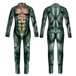 Catsuit Costumes Green Snake Skin 3D Print Kids Cosplay Jumpsuit Boys Girls Halloween Carnival Party Costumes Children Bodysuit Outfit New