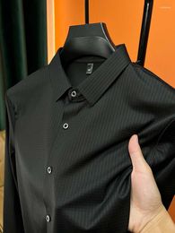 Men's Casual Shirts 2023 Luxury Autumn Solid Colour Small Plaid Designer Business Fashion Lapel Shirt Long Sleeve Top M-4XL