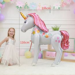 Other Event Party Supplies 3D Standing Unicorn Aluminum Film Balloon Large Horse Children Cartoon Animal Birthday Decoration 230919