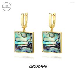 Dangle Earrings TZgrams Original 925 Silver For Women Abalone Shell Drop Earring Square Simple Aesthetic In Y2K Accessories Jewellery