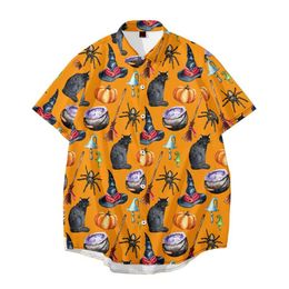 Men Vintage Shirt Summer New Hawaiian Short Sleeve Shirt Men's Halloween Pumpkin Printed Beach Casual Shirts Man Oversized 6X269x