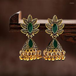 Dangle Earrings Antique Ethnic Women's Jhumka Earring Afghan Gypsy Jewellery Boho Gold Colour Leaf Carved Bell Tassel Drop Ladies