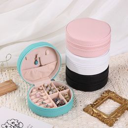 Jewellery Boxes Portable Round Box Necklaces Earrings Rings Organiser Display Travel Case Pu Leather Storage 230920