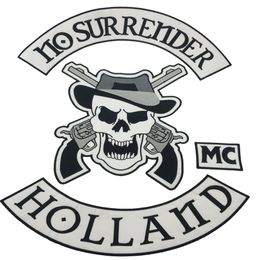 New NO SURRENDER Motorcycle Embroidered Iron On Patch Large Full Back Size Patch for Jacket Vest Patch G0415 222Q