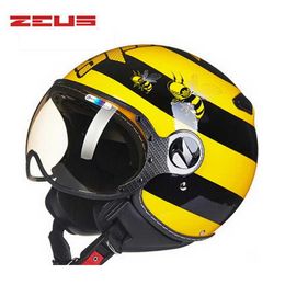 yellow bee electric motorcycle half face helmet ZEUS 3 4 scooter motorbike motorcross helmets for women and men M L XL XXL220a