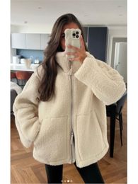 Women's Jackets Elegant Solid Lamb Wool Warm Coat Women Fashion With Pocket Zipper Long Sleeves 2023 Autumn Casual High Street Outwear 230919