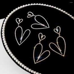 Dangle Earrings Freetry Fashion Micro Inlaid Zircon Crystal Love For Women Simple Romantic Double Heart Drop Earring Wedding Jewellery