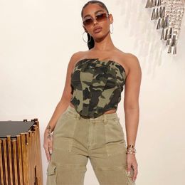 Women's Tanks Vintage Camouflage Women Tank Top Sexy Crop Backless Wrap Chest Button Zipper Corset Summer Beach Outfits Y2K Mujer Female
