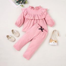 Clothing Sets 0-2 Year Old Born Girl Baby Long Sleeved Pants Solid Colour Minimalist Two-piece Set