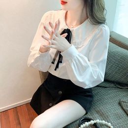 Women's Blouses Woman Chiffon Blouse Female Doll Collar White Shirt Summer Long Sleeve Cute Bottoming Single-Breasted Ruffles G400