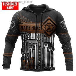 Men's Hoodies Sweatshirts Hoodies For Men 3D Skull Harajuku Custom Name Printing Sweatshirts Funny Maintenance Worker Uniform Fashion Oversized Zip HoodieL230920