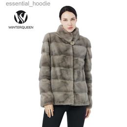 Women's Fur Faux Fur Ladies Natural Mink Coat Autumn Winter Fashion Outdoor Thermal Fur Jacket Genuine Leather Mink Fur Jacket L230920