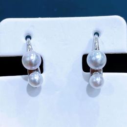 22090503 Diamondbox -Jewelry earrings ear studs akoya PEARL sterling 925 silver simple hook 3 5-4mm 4 5-5 mm round double pendant 208O