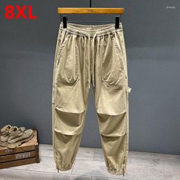 Men's Pants Autumn Harun Trousers Plus Size Trend Drawstring Sports Multi-Pocket Work Cotton 7XL 8XL