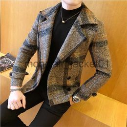 Men's Trench Coats Men Woolen Jacket 2020 Winter New Double Breasted Windbreaker Fashion Retro Tartan Jackets Man Slim Fit Short Jacket Trench 5xl J230920