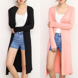 Women's Knits Tees Summer Autumn 12 Colours Women Modal Long Cardigan Female Cotton Sweater Cardigans Long Sleeve Women Casual Coat Ladies Outerwear 230920