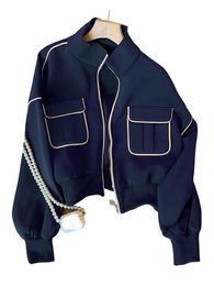 Женская смешанная куртка-бомбер 2023, осенняя куртка-бомбер в стиле Харадзюку, уличная одежда, повседневное базовое пальто с воротником-стойкой на молнии, бейсболка женская 230920