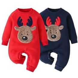 Rompers Christmas Romper for born Baby Boys Girls Jumpsuit Cartoon Elk Thicken OnePiece Toddler Clothing Happy Year Infant Gifts 230919