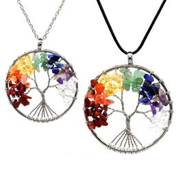 12Pcs Set Tree of Life Necklace 7 Chakra Stone Beads Natural Amethyst Sterling-silver-jewelry Chain Choker Pendant Necklaces for W299z