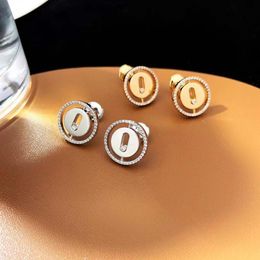 2023 New Luxury S925 Sterling Silver Jewelry Lucky Move Stud Earring Round Coin Design Trendy Slide Moving CZ Cubic Zircon Stone E259L