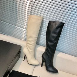 Knee-length boots Stiletto heels Fashion tall higi boot Almond Toe luxury designers Calfskin Leather women shoes factory footwear with box