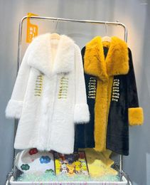 Women's Fur Imitation Mink Velvet Women Overcoat 2023 Winter Fashion Contrast Stitching Thicken Warm Outwear Mid-long Jacket Coat