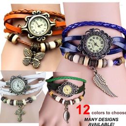 Wristwatches 20pcs Gnova Platinum Ethnic Leather Bracelets Watch Butterfly Leaf Eiifel Starfish Charm Vintage Wristwatch Wholesale