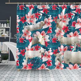 Curtain Charolais Tropical Floral Pattern Farm Lovers Shower 3D Printed Bathroom Curtains With Hooks Funny Animal