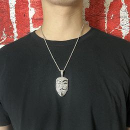 Chains ULJ V For Vendetta With The Same Male Lead Mask Head Pendant Rhinestones Jewellery Hip-hop Necklace Accessories