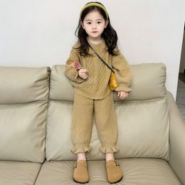 Clothing Sets Children Knitted Clothes Set for Girls Korean Style Vintage Sweater and Pants 2 Pcs Suit 230919