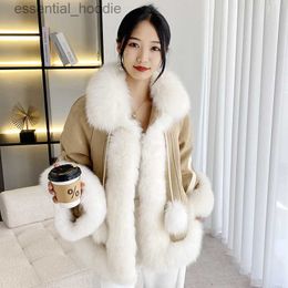 Women's Fur Faux Fur Sunset Confession Suede Splicing Fox Fur Pie Overcome Coat Women 2023 Winter New Young Model L230920